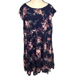 Torrid Women’s NAVY BLUE PINK Floral Cap Sleeve Flowy Dress Plus Sz 3X